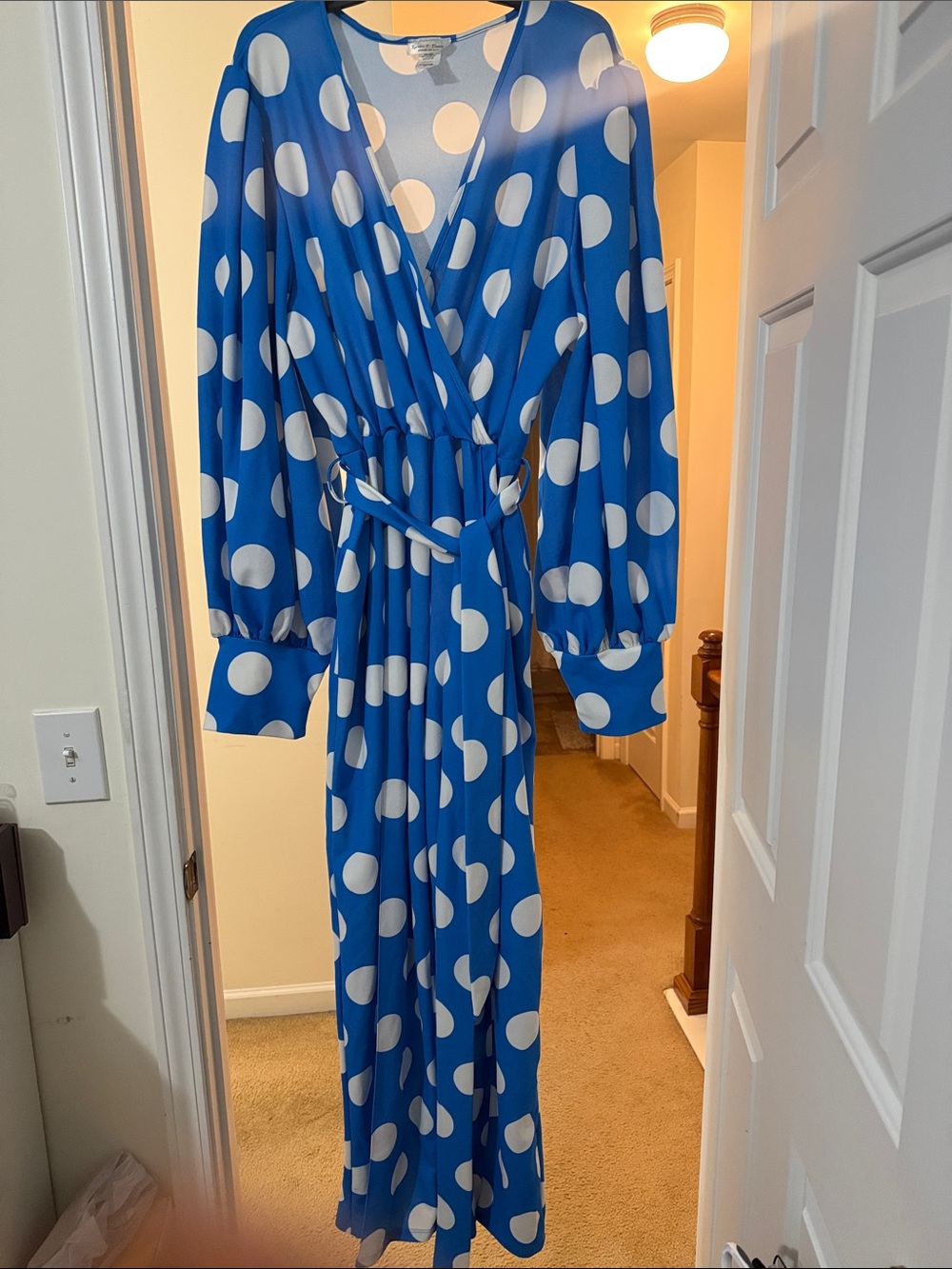 Blue Polka Dot Wrap Maxi jumpsuit